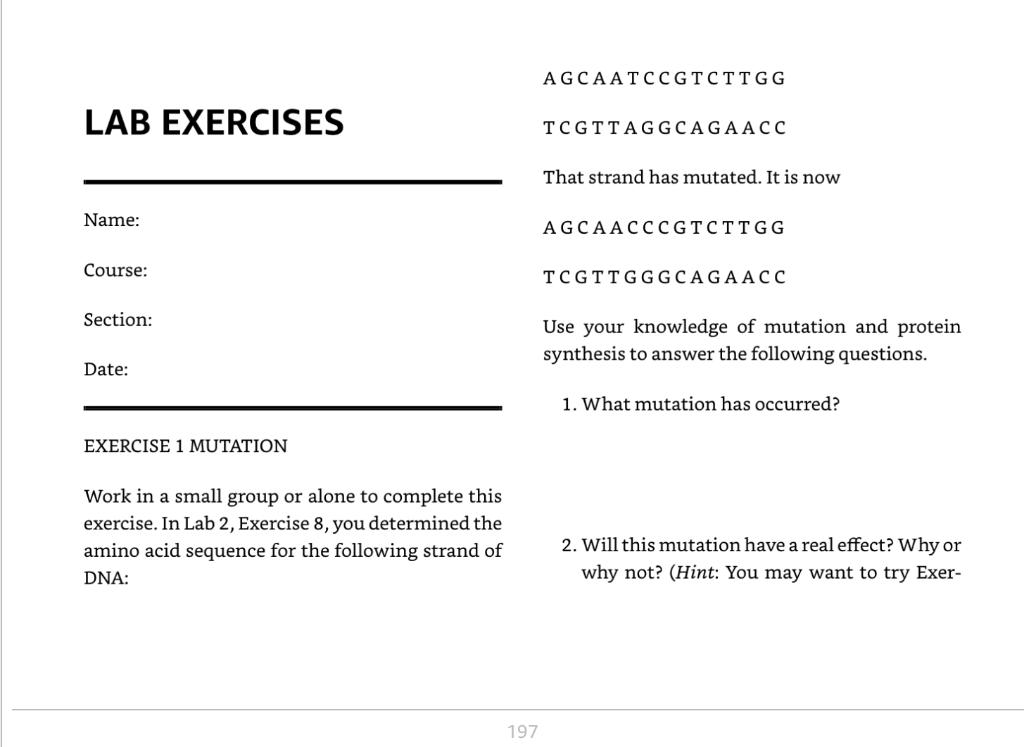 Lab Exercises Name Course Section Date Exercise 1 Mutation Work In A Small Group Or Alone To Complete This Exercise 1