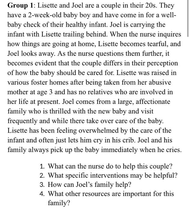 Group 1 Lisette And Joel Are A Couple In Their 20s They Have A 2 Week Old Baby Boy And Have Come In For A Well Baby C 1