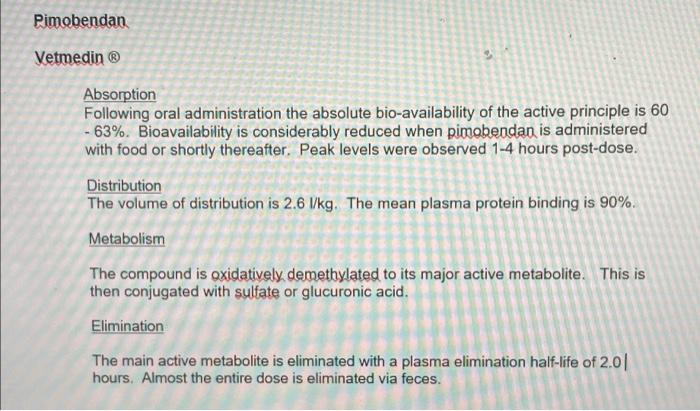Pimobendan Vetmedin Absorption Following Oral Administration The Absolute Bio Availability Of The Active Principle Is 1