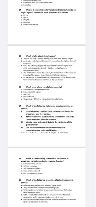 D Chemically Inert And Constant E Being Fluid 14 What Is The Intermolecular Resistance That Occurs Inside An Object A 1