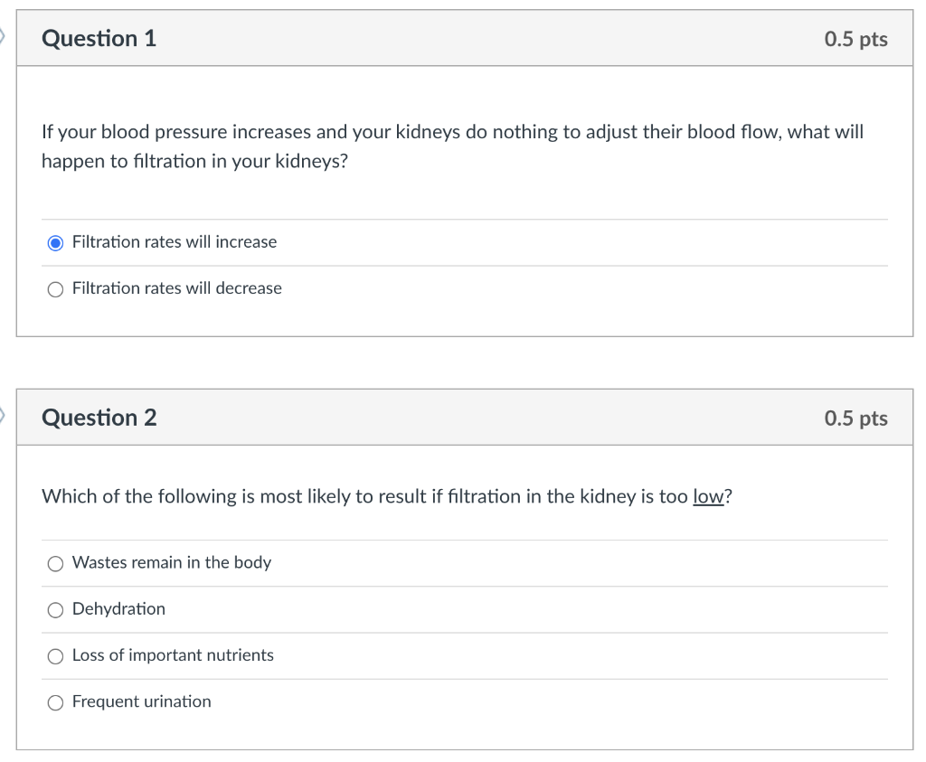 Question 1 If Your Blood Pressure Increases And Your Kidneys Do Nothing To Adjust Their Blood Flow What Will Happen To 1