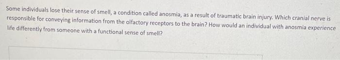 Some Individuals Lose Their Sense Of Smell A Condition Called Anosmia As A Result Of Traumatic Brain Injury Which Cra 1