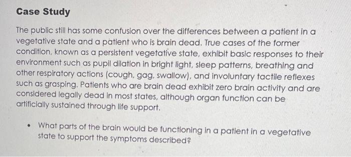 Case Study The Public Still Has Some Confusion Over The Differences Between A Patient In A Vegetative State And A Patien 1