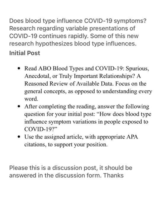 Does Blood Type Influence Covid 19 Symptoms Research Regarding Variable Presentations Of Covid 19 Continues Rapidly So 1