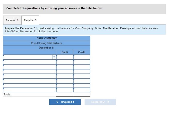 The Following Adjusted Trial Balance Contains The Accounts And Year End Balances Of Cruz Company As Of December 31 No A 2