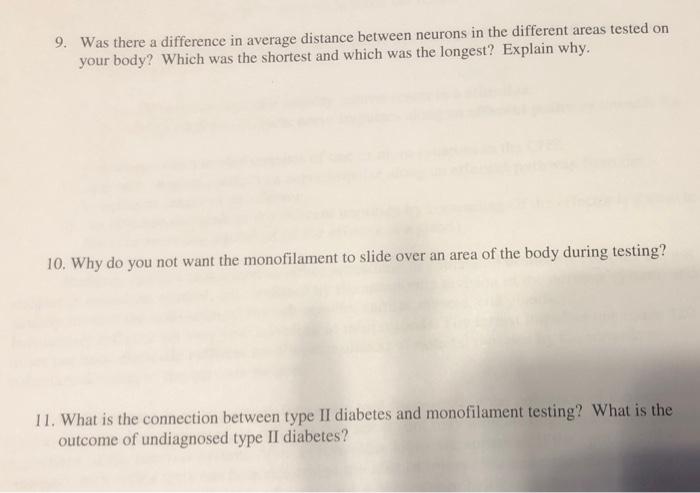 9 Was There A Difference In Average Distance Between Neurons In The Different Areas Tested On Your Body Which Was The 1