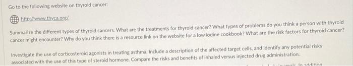 Go To The Following Website On Thyroid Cancer Http Www Thvca Org Summarize The Different Types Of Thyroid Cancers W 1