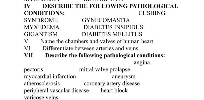 Iv Describe The Following Pathological Cushing Conditions Syndrome Myxedema Gigantism V Vi Vii Gynecomastia Diabetes In 1