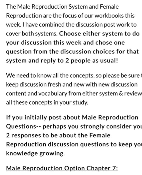 The Male Reproduction System And Female Reproduction Are The Focus Of Our Workbooks This Week I Have Combined The Discu 1
