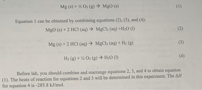 Magnesium Combustion Experimental Parameters Volume Of 1 0 M Hci Ml Final Temperature T C Initial Temperature 7 3