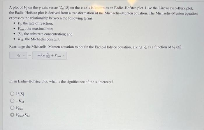 The Michaelis Menten Equation Models The Hyperbolic Relationship Between S And The Initial Reaction Rate Vo For An Enz 2