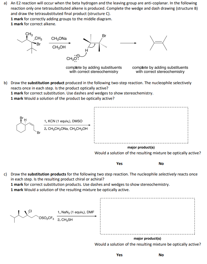 A An E2 Reaction Will Occur When The Beta Hydrogen And The Leaving Group Are Anti Coplanar In The Following Reaction O 1