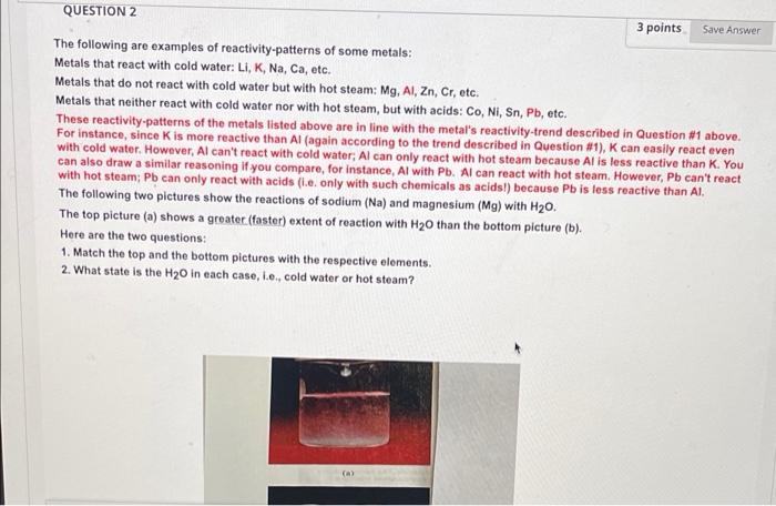 Question 1 Reactivities Pattern Of Metals In The Periodic Table Reactivity Of Metals In General Increases From Right To 2