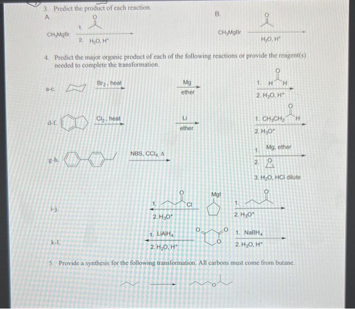 3 Predict The Product Of Each Reaction A I I H O H 4 Predict The Major Organic Product Of Each Of The Following Rea 1