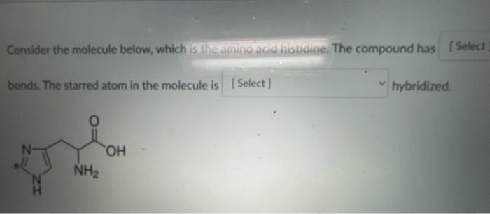 Consider The Molecule Below Which Is The Amino Acid Histidine The Compound Has Select Bonds The Starred Atom In The 1