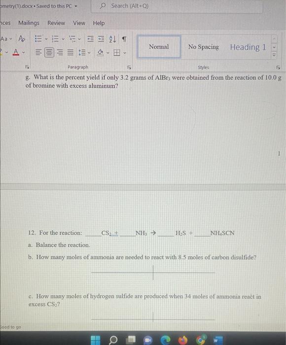 Good To Go S E Paragraph 5 Part 3 Stoichiometry Styles Show All Calculations Using The Unit Cancellation Method Or 2