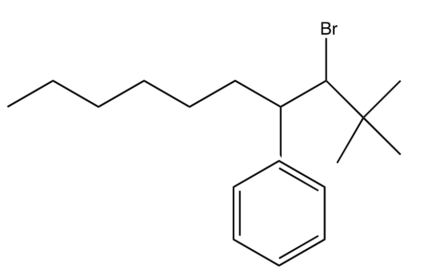 How Do I Name This Molecule There Is A Heptane Present And There Is A 2 Bromo 3 3 Dimethylbutyl Benzene Ring 1
