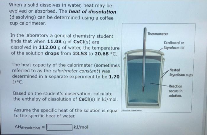 When A Solid Dissolves In Water Heat May Be Evolved Or Absorbed The Heat Of Dissolution Dissolving Can Be Determined 2
