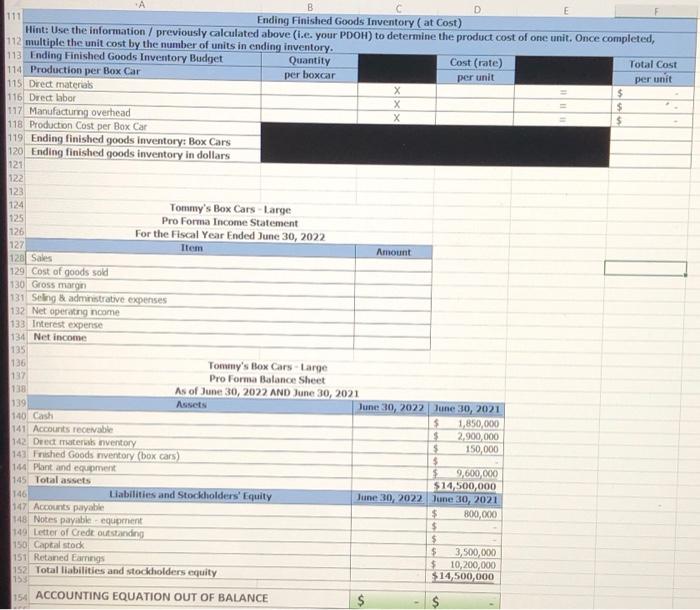 Per Unit Per Unit 121 D E 111 Ending Finished Goods Inventory At Cost Hint Use The Information Previously Calculate 1
