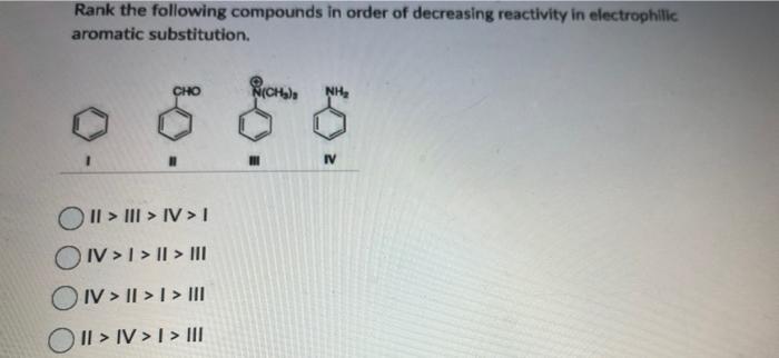 Rank The Following Compounds In Order Of Decreasing Reactivity In Electrophilic Aromatic Substitution Oii Iii Iv I On 1