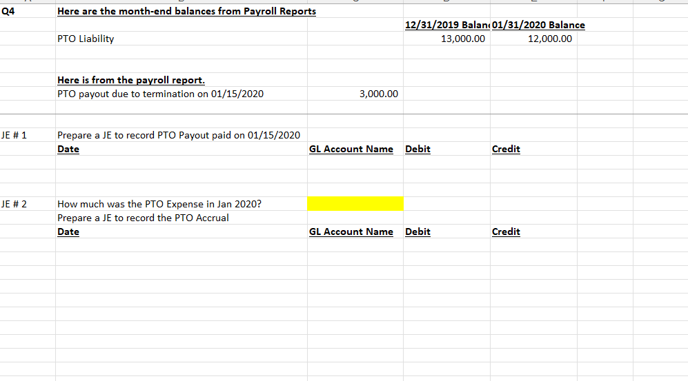 24 Here Are The Month End Balances From Payroll Reports 12 31 2019 Balanc01 31 2020 Balance 13 000 00 12 000 00 Pto Liab 1