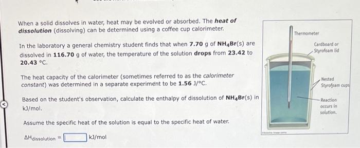 When A Solid Dissolves In Water Heat May Be Evolved Or Absorbed The Heat Of Dissolution Dissolving Can Be Determined 2