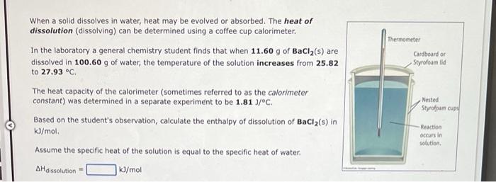 When A Solid Dissolves In Water Heat May Be Evolved Or Absorbed The Heat Of Dissolution Dissolving Can Be Determined 3