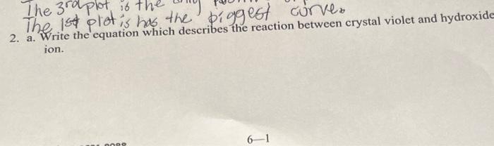 The 3rd Plot Is The The 1st Plot Is Has The Biggest Biggest Curve 2 A Write The Equation Which Describes The Reaction 1