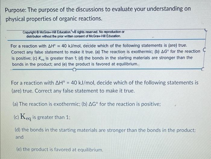 Purpose The Purpose Of The Discussions To Evaluate Your Understanding On Physical Properties Of Organic Reactions Copy 1
