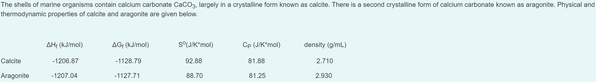 The Shells Of Marine Organisms Contain Calcium Carbonate Caco3 Largely In A Crystalline Form Known As Calcite There Is 1