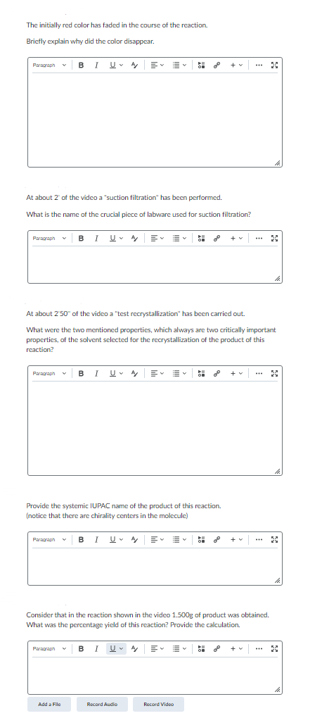 The Initially Red Color Has Faded In The Course Of The Reaction Briefly Explain Why Did The Color Disappear Paragraph 1