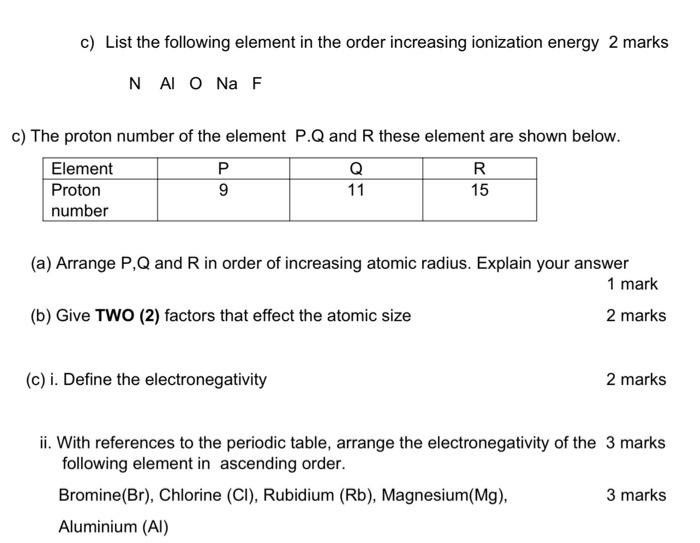 A The Table Below Show The Proton Number For Three W X Y Ii Iii Iv Element Based On The Information Given Answer 2