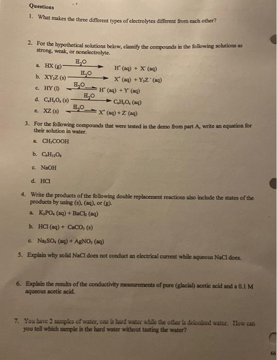 Questions 1 What Makes The Three Different Types Of Electrolytes Different From Each Other 2 For The Hypothetical Sol 1