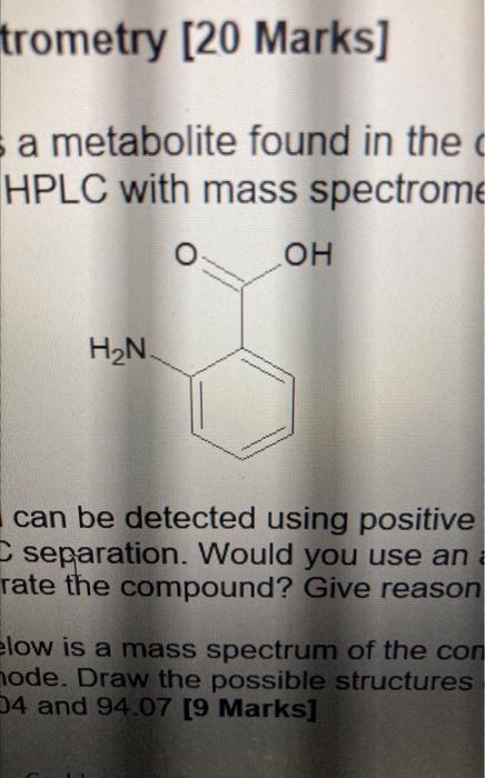The Compound Shown Is A Metabolite Found In The Central Nervous System It Can Be Measured Using Hplc With Mass Spectrom 1