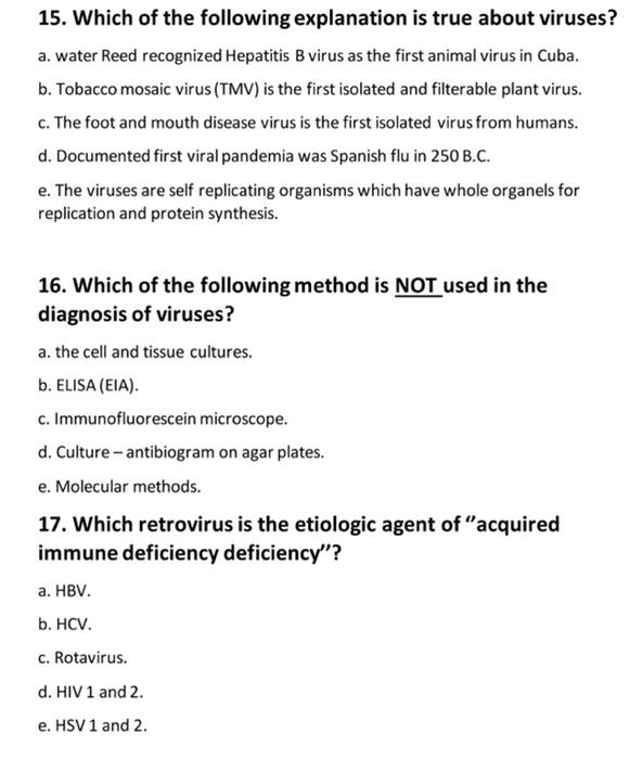 15 Which Of The Following Explanation Is True About Viruses A Water Reed Recognized Hepatitis B Virus As The First An 1