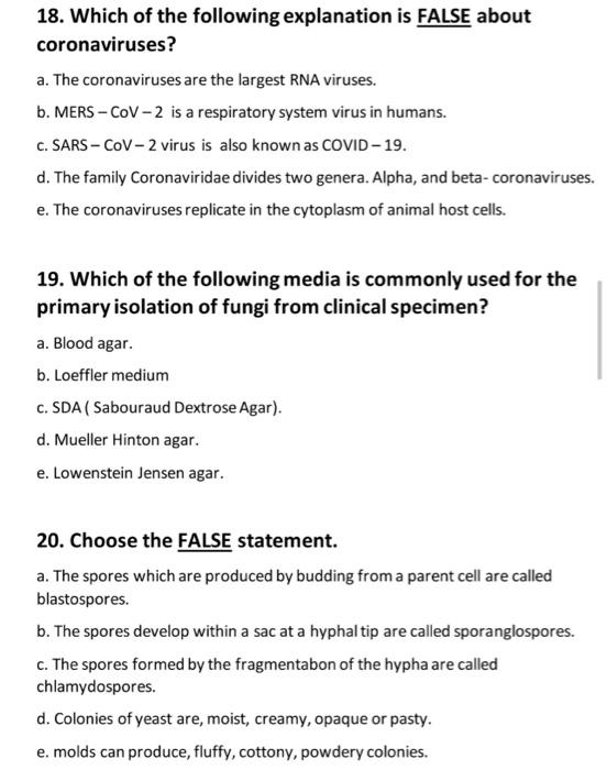 18 Which Of The Following Explanation Is False About Coronaviruses A The Coronaviruses Are The Largest Rna Viruses B 1