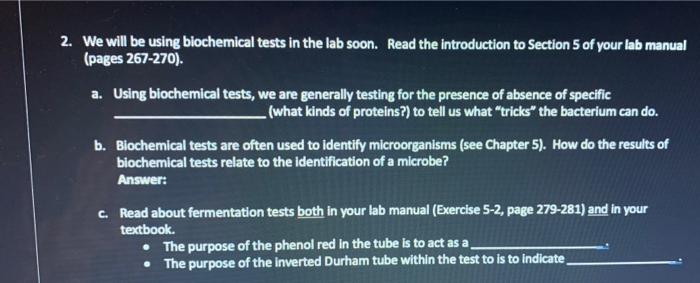 2 We Will Be Using Biochemical Tests In The Lab Soon Read The Introduction To Section 5 Of Your Lab Manual Pages 267 1