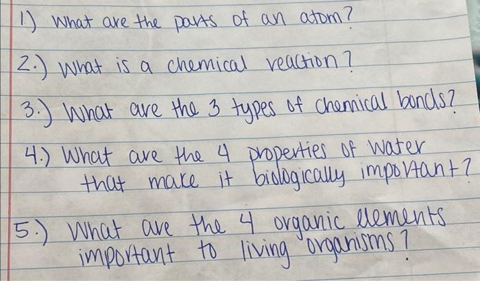 1 What Are The Parts Of An Atom 2 What Is A Chemical Reaction 3 What Are The 3 Types Of Chemical Bonds 4 What 1