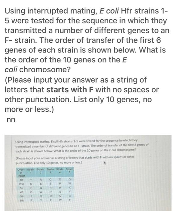 Using Interrupted Mating E Coli Hfr Strains 1 5 Were Tested For The Sequence In Which They Transmitted A Number Of Dif 1