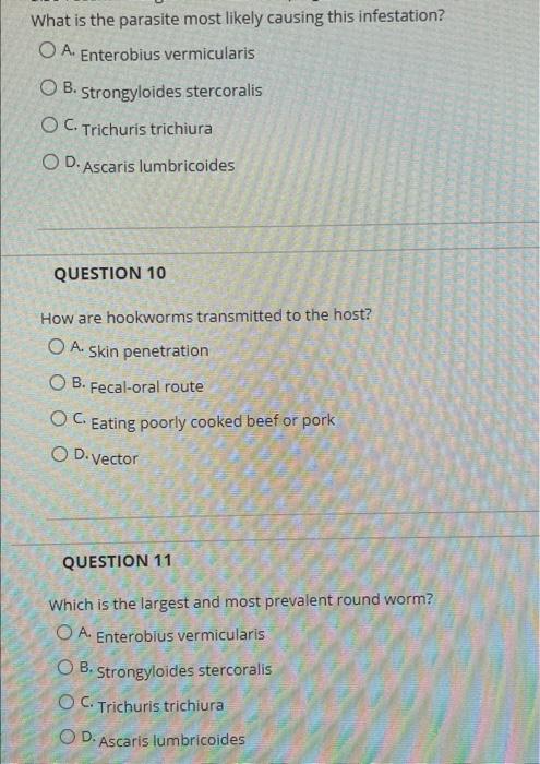 Case Study 3 A 5 Year Old Female Was Seen In A Community Clinic After Vomiting A Worm This Frightening Experience In 4