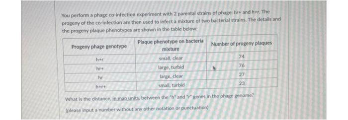 You Perform A Phage Co Infection Experiment With 2 Parental Strains Of Phage Hr And Her The Progeny Of The Co Infectio 1