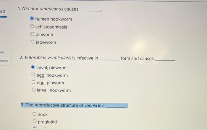 F2 Ok Ences 1 Necator Americanus Causes Human Hookworm Schistosomiasis O Pinworm O Tapeworm 2 Enterobius Vermicularis 1