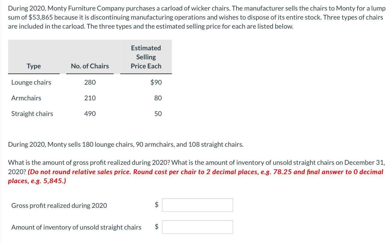 During 2020 Monty Furniture Company Purchases A Carload Of Wicker Chairs The Manufacturer Sells The Chairs To Monty Fo 1