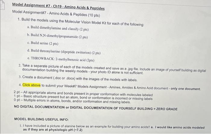 A Lkm Model Assignment 7 Ch19 Amino Acids Peptides Model Assignment 7 Amino Acids Peptides 10 Pts 1 Build Th 1
