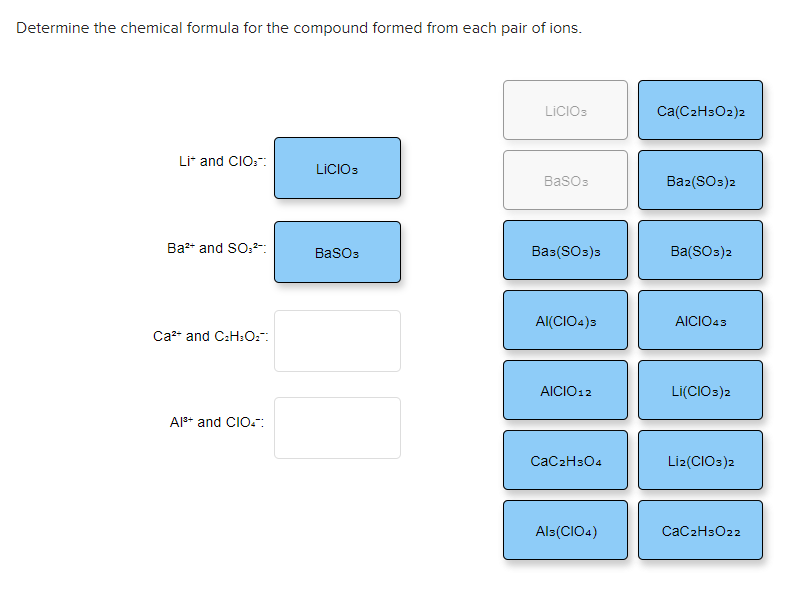Determine The Chemical Formula For The Compound Formed From Each Pair Of Ions Li And Cio Ba And So Ca And C 1