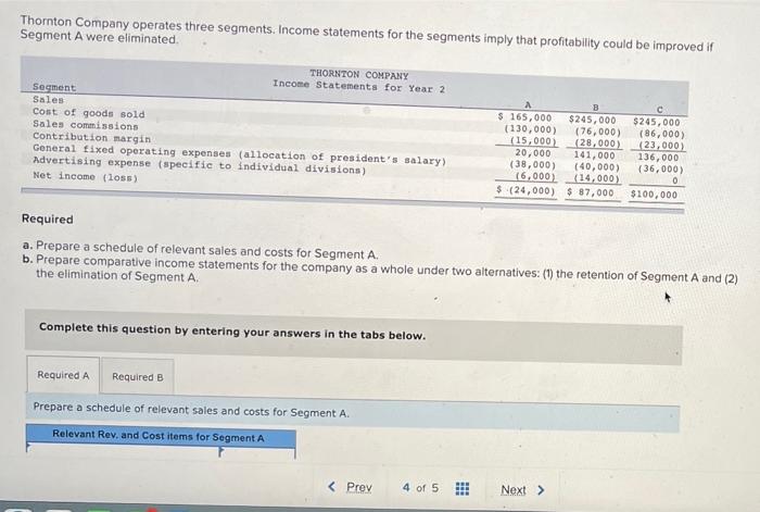Thornton Company Operates Three Segments Income Statements For The Segments Imply That Profitability Could Be Improved 1