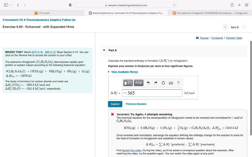 Lti Launch Homework Ch 9 Thermodynamics Adaptive Follow Up Exercise 9 90 Enhanced With Expanded Hints Missed Thi 1