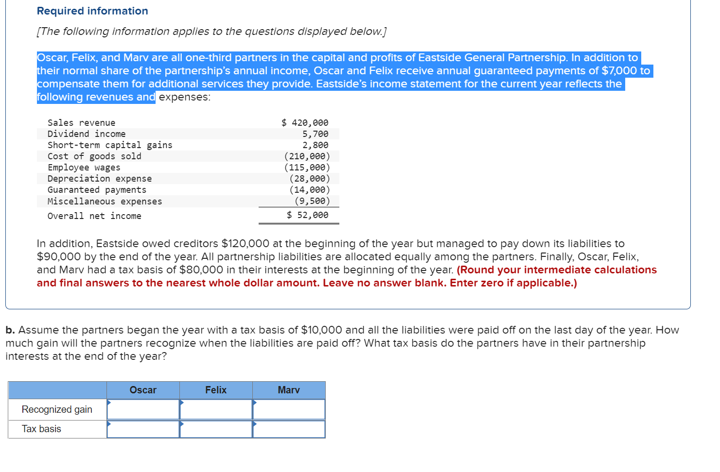 Required Information The Following Information Applies To The Questions Displayed Below Oscar Felix And Marv Are Al 1