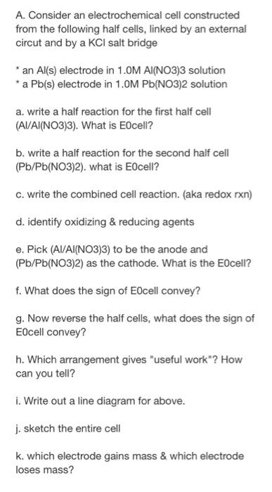 Chem 10 Electrochemistry Worksheet 2 Writing Cell Line Diagrams And Getting E Au A Consider An Electrochemical Cell 4