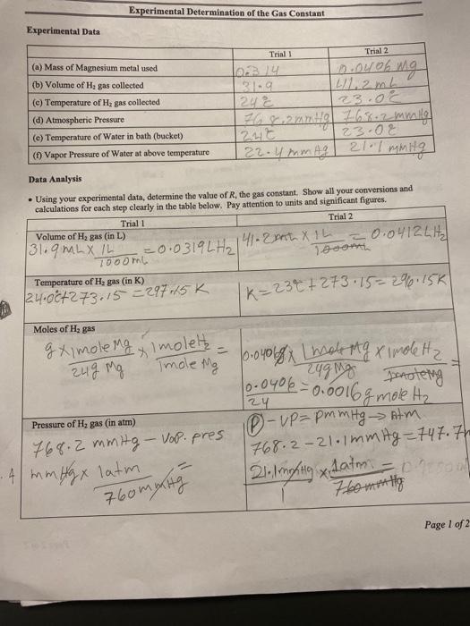 Experimental Determination Of The Gas Constant Objectives The Objectives Of This Lab Are To Experimentally Determine The 2